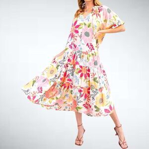 Size S (Oversized) Easel Los Angeles Peach Blossom Midi Dress
